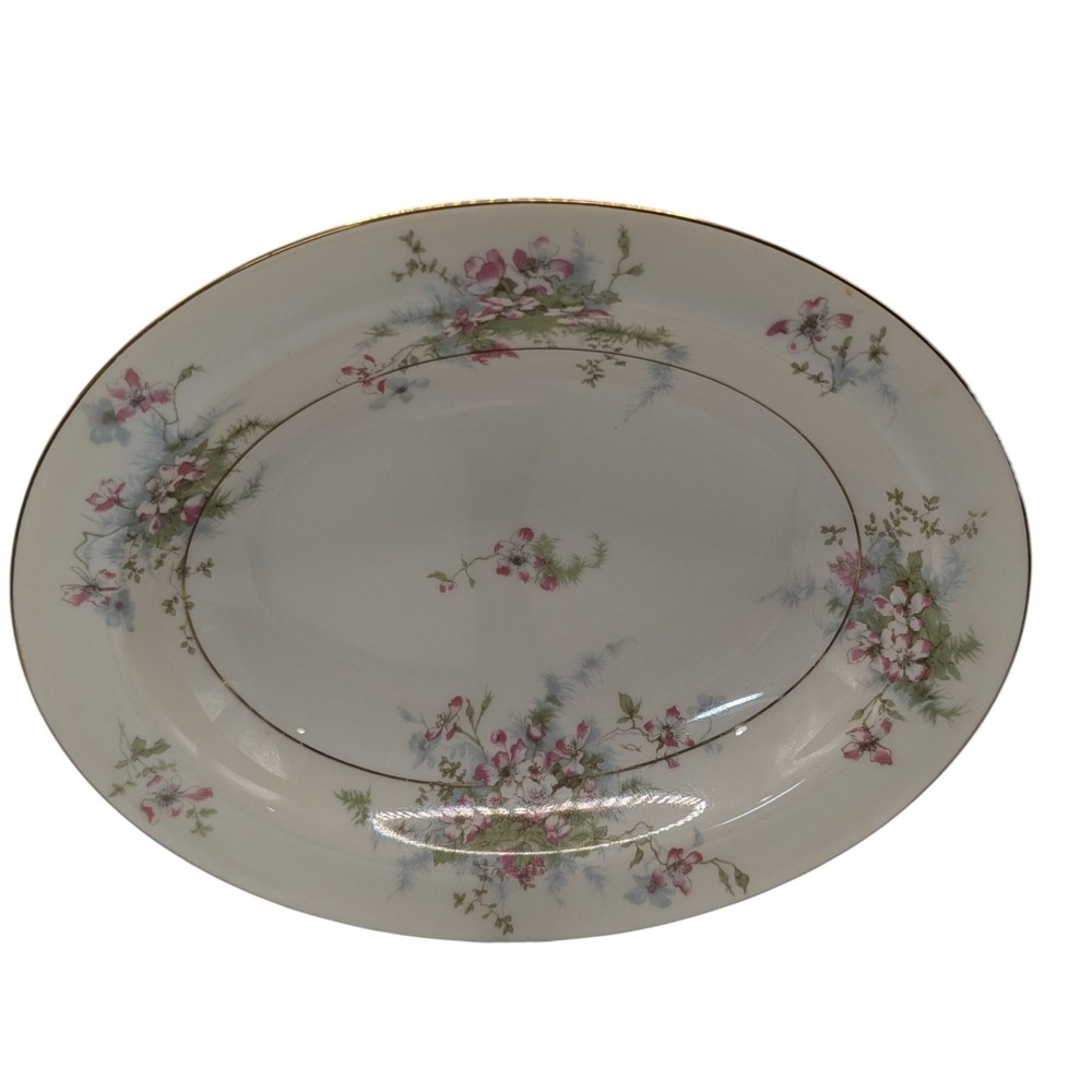 Vintage Theodore Haviland Serving Bowl Apple Blossom Oval Gold Trim New York - Picture 2 of 12